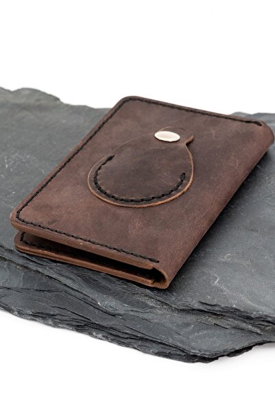 tudorAce Dark Brown Pull-Up Leather ID Card Wallet with AirTag Holder