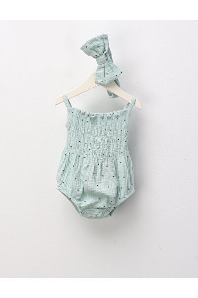 MiniKids Set de vara din muselina, body maiou si bentita, verde