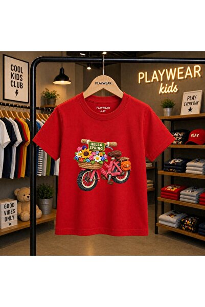 playwear Hello Spring Tricou unisex pentru copii, imprimat cu biciclete, 100%...
