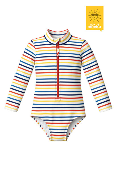 DARING LITTLES Uv Protection Upf 50+ Long Sleeve Striped Swimsuit - Wonder Li...