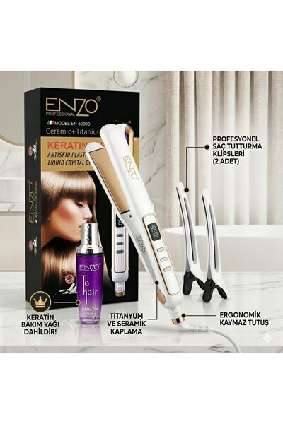 ENZOCOSMETİCS Professional Keratin 950F Dijital Ekranlı Seramik Titanyum Saç ...