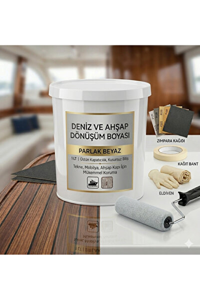 caxcolors Deniz Ve Ahşap Dönüşüm Boyası 1 LT + 5'li Uygulama Seti (Rulo, Bant...