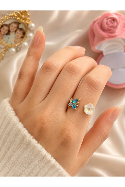 enyessaccessory Steel Magnolia Flower Adjustable Ring Silver Color