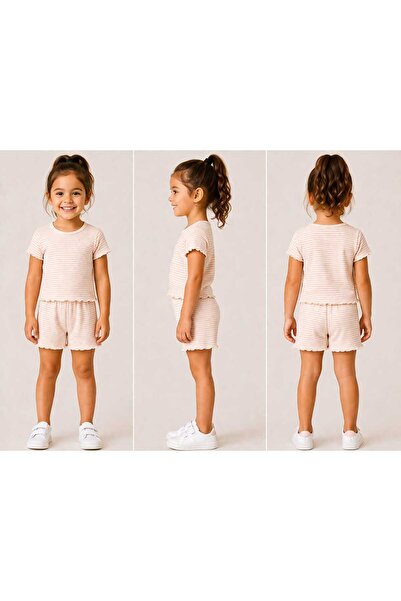 cınartarzbutik Kız Çocuk Şort Tişört Günlük Rahat Alt Üst 2 li Takım 2-8 yaş
