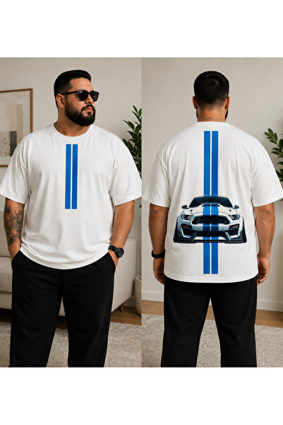 VODEXA Unisex Oversize T-Shirt Blue Line Printed Cotton Plus Size T-Shirt Com...