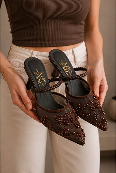 CARLA BELLA Women's Heeled Shoes with Pearl Embroidery on Tulle