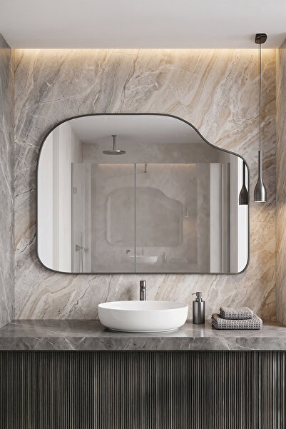 Fawdecor Organik Form Ahşap Çerçeveli Dekoratif Duvar Aynası Salon Antre Yata...