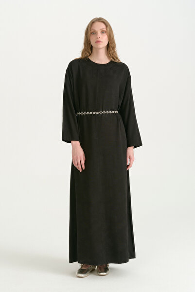 Nihan Stone Belted Linen Blend Dress - Black