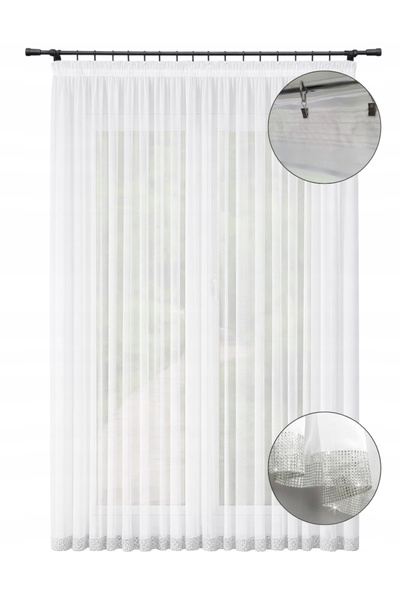 NOW-ART Cortină Cu Zirconii, 300x270, Poliester, Design Elegant, Alb