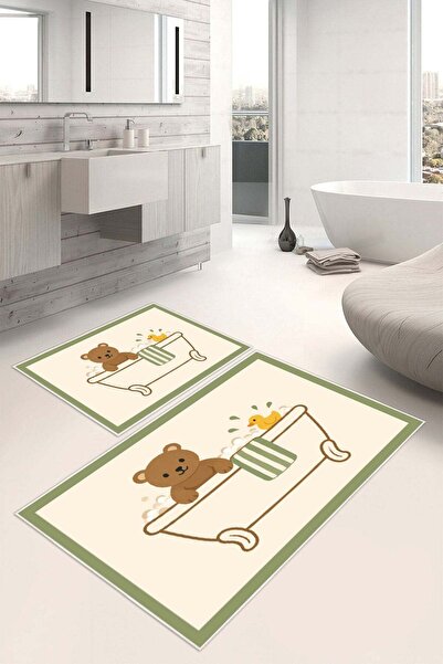 Pelura Halı Tiny Teddy Bear and Duck Patterned Digital Printed Washable 2-Pie...