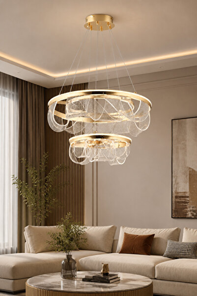 Taşcan Aydınlatma Cordoba Gold Sarkıt Led 2 Katlı Avize Modern Luxury Salon Y...
