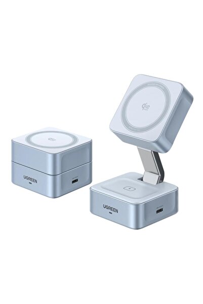 Ugreen MagFlow 2-in-1 25W Magnetik Wireless MagSafe Kablosuz Şarj Standı - Gri