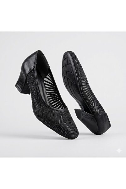 KİNDEP (Park Moda) Pantofi de damă cu toc și detalii DamlaTaş NEGRU-NEGRU