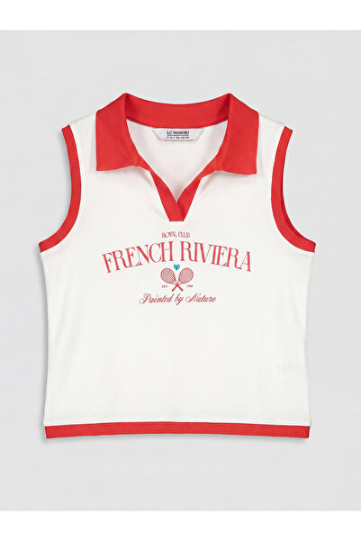 LC Waikiki Polo Collar Printed Girls' Tank Top