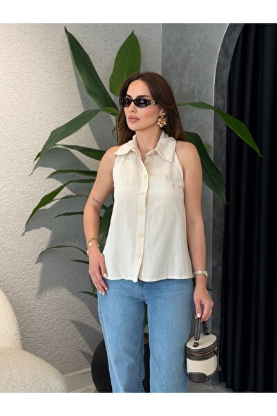 By Merve Darende Halter Yaka Keten Gömlek