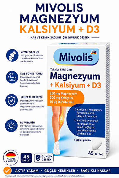 mivolis Magnesium Calcium D3 45 Tablet Magnezyum Kalsiyum D Vitamini Kemik Ka...