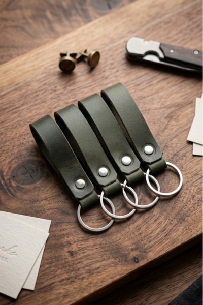 BSN Store Set of 4 Handmade Genuine Leather Keychains Real Leather Keychains
