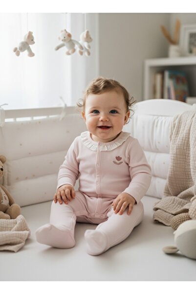 Nio Lua Baby Girl Rose Embroidered Cotton One-Piece Jumpsuit with Booties