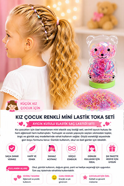 Trend Mix Kids Set de mini elastice colorate pentru fete, cu ursuleț de pluș,...