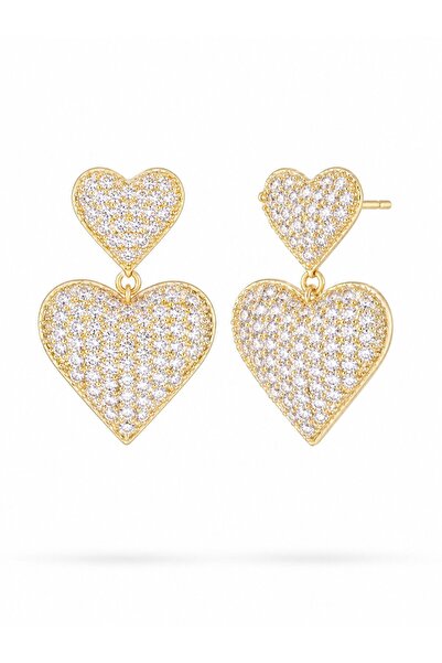 serelya Heart Model Zircon Stone Gold Color Brass Women's Earrings