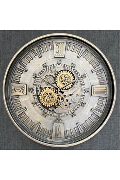 Eos 60 cm Metal Çarklı Duvar Saati - Endüstriyel Steampunk Tasarım, Eskitme G...