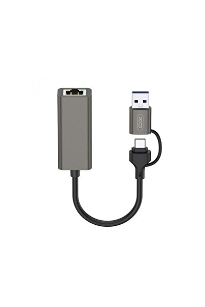 Xo Adaptor Design HUB018, RJ45, USB-C / USB, Gri
