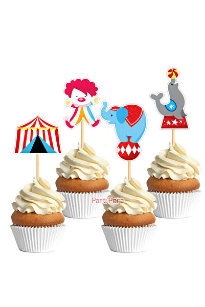 parti pera Şekilli Sirk Temalı Cupcake Kürdan Süsü 15 Adet fok balığı fil pal...