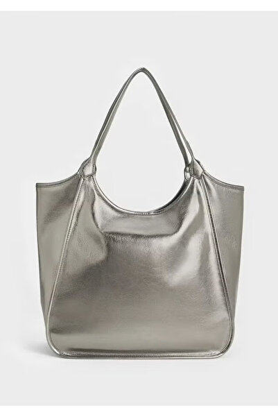B2D Charles & Keith Siana Metallic Crinkle Effect Slouchy Tote Bag
