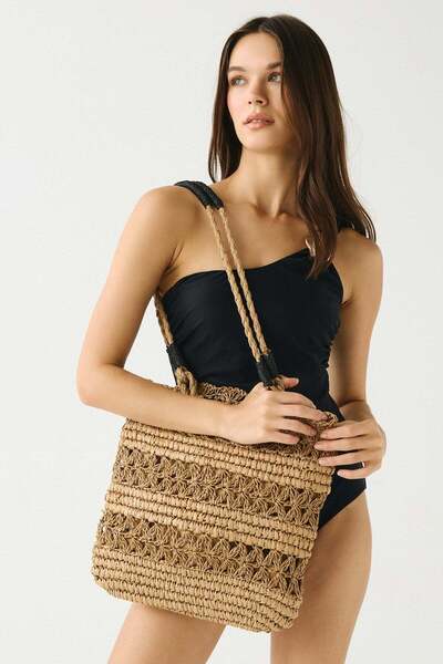 C&City Wicker Weave Handle Shoulder Bag Y9212 Camel