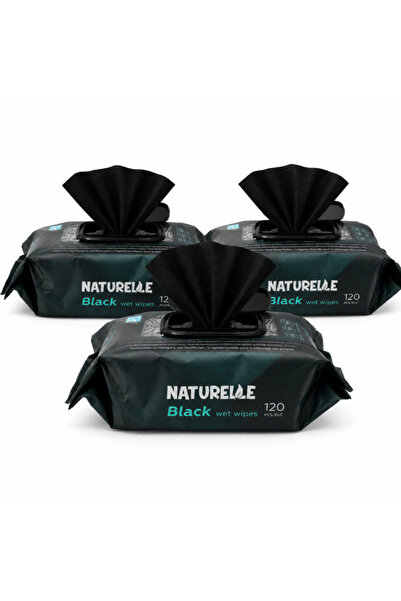 NATURELLE Pack of 3x Universal Black Wet Wipes, 120 Pcs/Pack, Alcohol and Par...