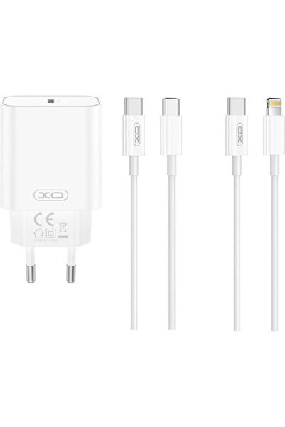 Xo Φορτιστής με θύρα USB-C και καλώδιο USB-C σε USB-C, 20W Power Delivery, Λε...