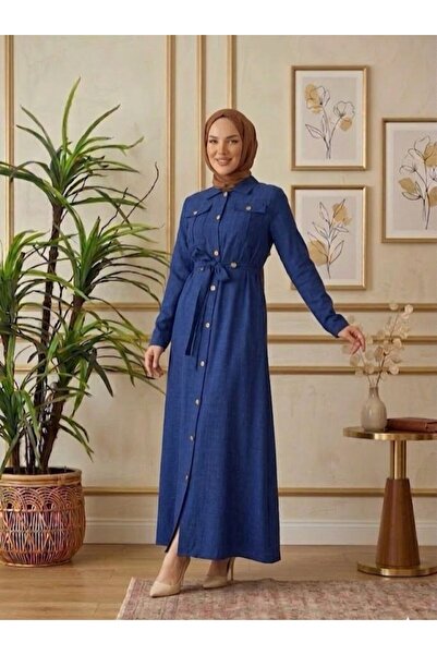 ELZORA WEAR Sofia Keten Kuşaklı Düğmeli Uzun Kap