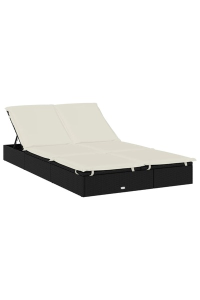 vidaxl Șezlong de 2 persoane cu perne, negru, poliratan