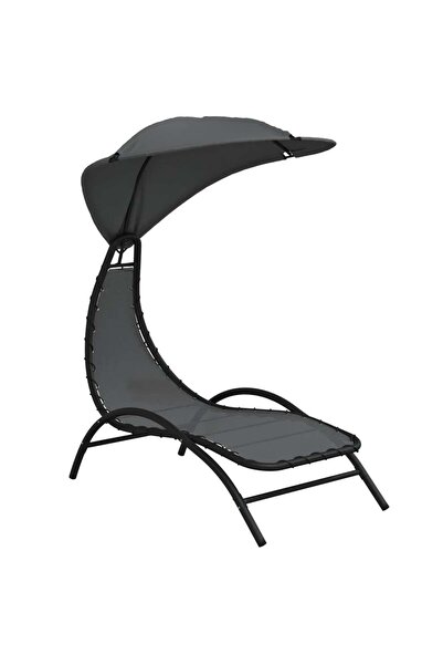 vidaxl Sun lounger with canopy, dark grey, 167x80x195 cm, fabric and steel