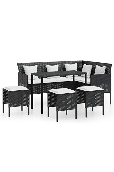 vidaxl L-shaped garden sofa set with cushions 5 pieces black polyrattan