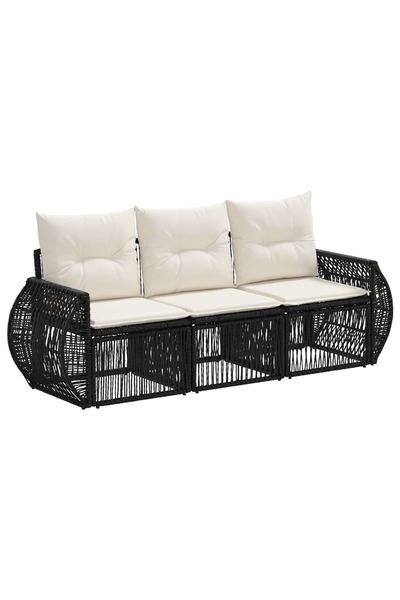 vidaxl Garden Sofa Set 3 pcs Black and Cream White