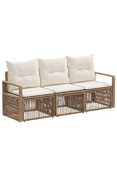 vidaxl Garden Sofa Set 3 pcs Beige Poly Rattan