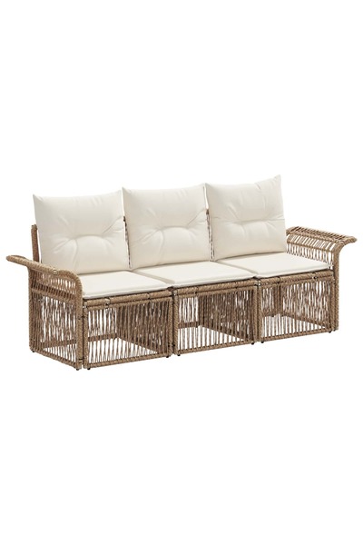 vidaxl Garden Sofa Set 3 pcs Beige Poly Rattan