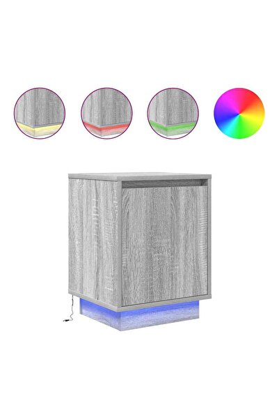 vidaxl Noptiere cu lumini LED 2 buc Gri Sonoma 38x34x50 cm