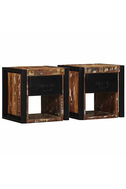 vidaxl Noptiere 2 buc multicolore 40x35x40 cm lemn masiv recuperat