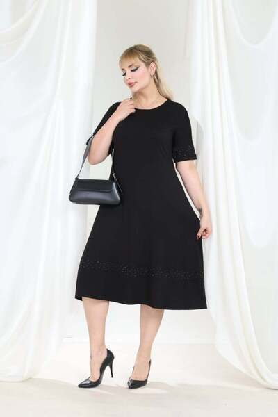 kısmet sepeti Women's Plus Size Black and White Pattern Asymmetrical Dress