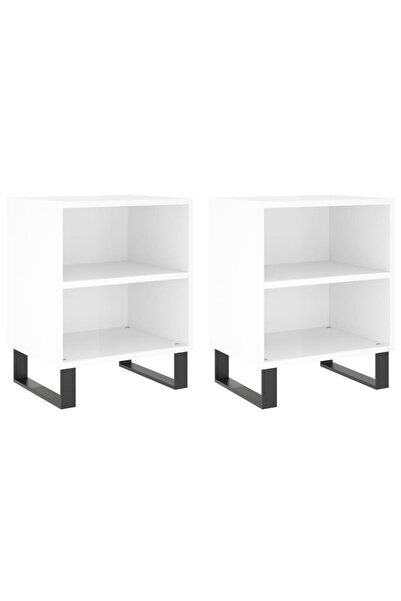 vidaxl Noptiere, 2 buc., alb extralucios, 40x30x50 cm, lemn compozit