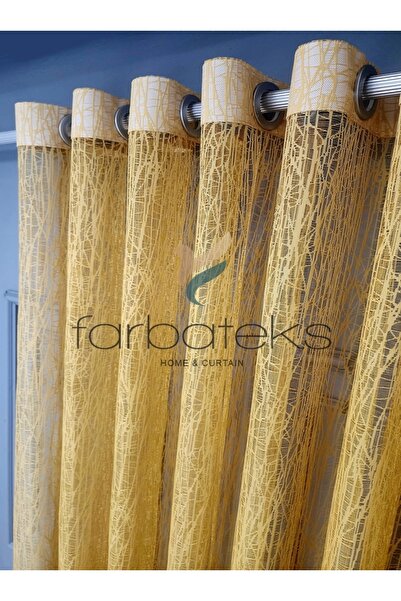 farbateks Mustard Yellow Glassy Rustic Tulle Curtain Eyelet Curtain Rustic Tu...