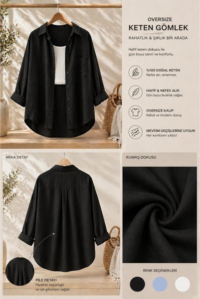 Maxi İdol Kadın Oversize Gömlek Salaş Rahat Kesim Uzun Kollu Basic Gömlek