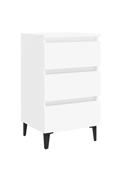 vidaxl Noptieră cu picioare metalice, alb, 40x35x69cm