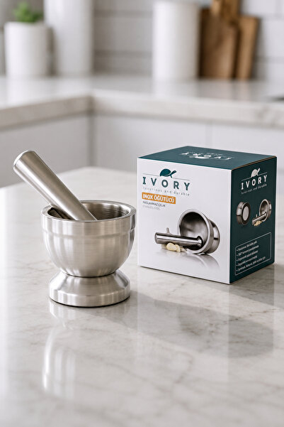 Alıç IVORY Havan Seti Paslanmaz Çelik Lüks ve Dayanıklı Metal Sarımsak Bahara...