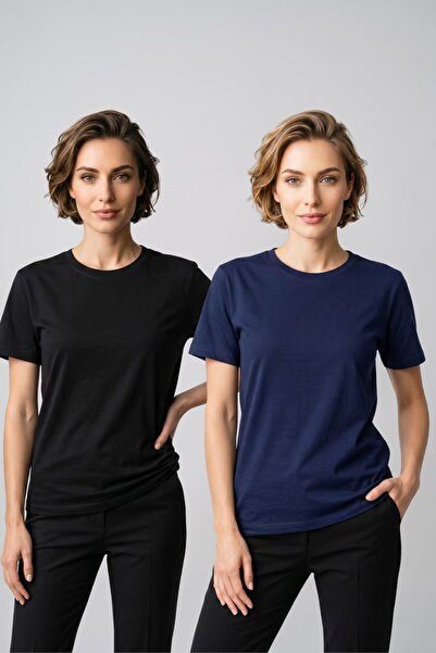 fevien Women's 2-Pack Basic Crew Neck Short Sleeve T-Shirt - Casual Comfort F...