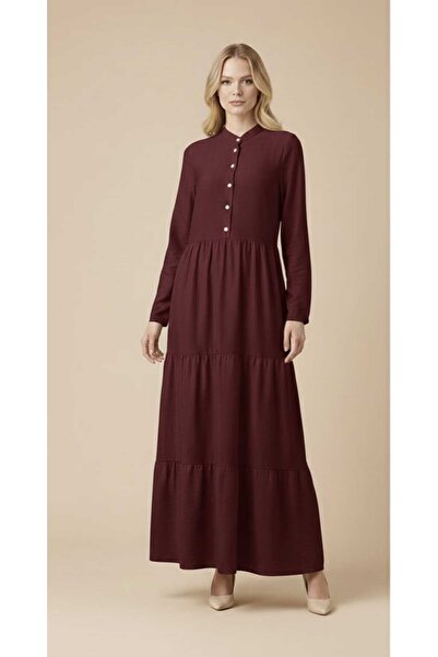 Şeker Portakalım Gifted Collar Buttoned High Neck Folded Dress