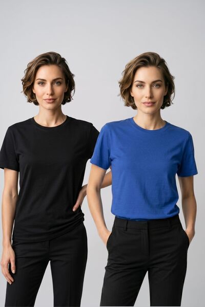 fevien Women's 2-Pack Basic Crew Neck Short Sleeve T-Shirt - Casual Comfort F...
