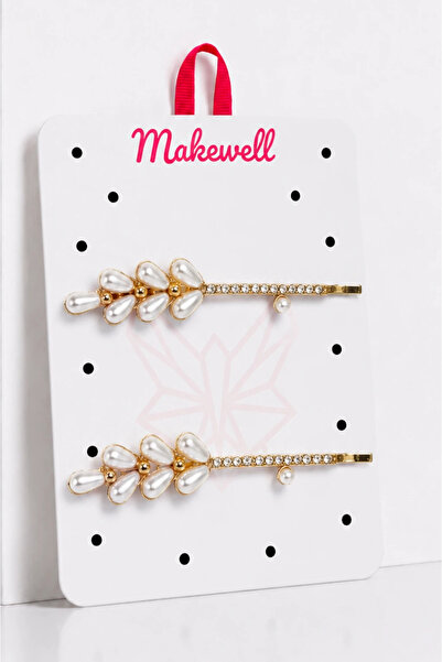 MakeWell Pearl Flower Detailed Gold Color Hair Clips – Elegant Stone-Embellis...